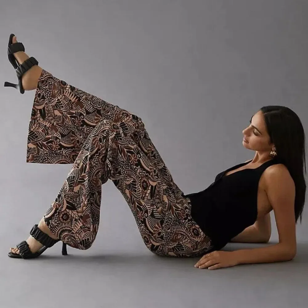 NWT Anthropologie PRINTED DRAPEY FLARE TROUSERS